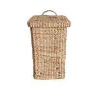 Water Hyacinth Laundry Basket Hand Woven Wash Basket with Lid Natural Finish Rustic Style Square Linen Bin Bathroom Hallway Bedroom Kitchen Washroom Storage