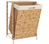 Water Hyacinth Laundry Basket with Metal Frame 44 x 34 x 64 cm, Foldable with Lid and Handle, Space-Saving Laundry Hamper for Bathroom, Bedroom, Laundry Room, Stable and Functional