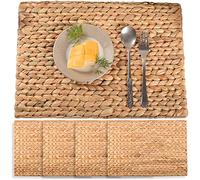 Water Hyacinth Rectangular Placemats Set of 4, Woven Rattan Placemats for Dining Table, Heat Resistant Wicker Table Mats 17x12 in, Boho Farmhouse Kitchen Decor, Natural Charger Plates for Dinner