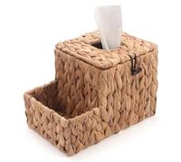 Water Hyacinth Tissue Box Cover Square, Boho Decorative Rattan Tissue Box Holder, Nightstand Organizer, Bedside Organizer, Remote Holder for Bed by YANGQIHOME