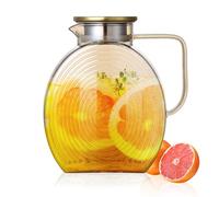 Water Jug, 2.5L Borosilicate Glass Water Jug with Lid, Iced Tea Pitcher, Heat Resistant Large Jugs for Fridge, Hot/Cold Drinks, Tea, Coffee, Milk, Juice