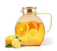 Water Jug with Lid, 2.2L Water Pitcher for Fridge Door, Borosilicate Glass Water Jug, Large Capacity, Heat Resistant Jugs for Fridge, Hot/Cold Drinks, Tea, Coffee, Milk, Juice