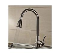Water Kitchen Sink Faucet with Pull Out,2-Function Spray Bubbler Brass Basin Mixer Tap Vanity Single Handle Cold and Hot Deck Mounted Taps,Brush Nickel(Brushed Nickel)