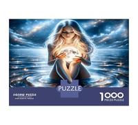Water Lady Crystal Ball 1000pc Jigsaw Puzzle Set Mystic Magic Jigsaw Puzzle Premium Cardstock Decompression Wall Decor Gift Women Men Kids Cognitive Development Puzzle 38x26cm/1000pcs
