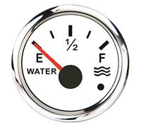 Water Level Sensor, Waterproof Boat Water Level Gauge 52mm Universal Pointer Water Tank Level Gauge for Auto Car Truck Marine with Alarm 9-32V(White Silver)