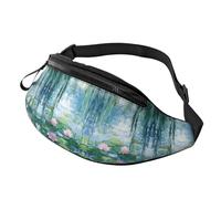 Water Lilies Adjustable Waist Fanny Pack Lotus Flowers Trendy Printed Crossbody Bag Green Willow Branches Unisex Crossbody Waist Pack Commuter - Urban sling bag for transit cards & small items 14X35CM