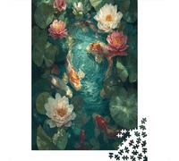 Water Lilies And Koi in The Pond Jigsaw Puzzles. 38x26cm/1000pcs Whimsical Challenge Toy for Educational Games Gifts