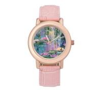 Water Lilies and Weeping Willows Women's Easy Read Watches Flexible Three Hand Round Case Quartz Watch for Small Wrists