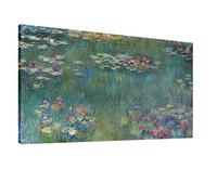 Water Lilies by Claude Monet Canvas Wall Art Painting Print- Long Green Garden Canvas Artwork Classic Reproductions Contemporary Nature Picture Framed - 20"x40"