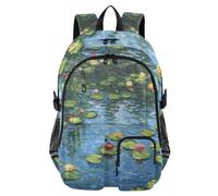 Water Lilies by Monet Oil Paintings Flower School Backpack with Laptop Compartment, Big School Bag for Teenager Girls Boys, 17.5 Travel Rucksack Backpack for School Casual Daypacks College Work