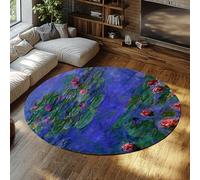 Water Lilies by Monet Round Area Rug Famous Painting Prints Circle Carpet Non-slip Low Pile Soft Touch Circle Rugs for Bedside 120 cm