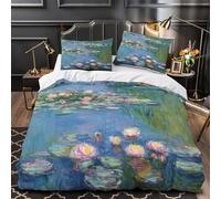 Water Lilies Comforter Cover 3D Print Wrinkle-Resistant 3PCs Bed Linen Hidden Zipper Impressionist Painting Quilt Cover Extra Soft Washable for Teens Youth Adults Women Kids Boys Double（200x200cm）