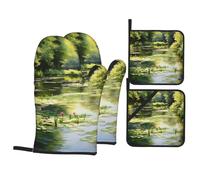 Water Lilies in The Pond A 4-Piece Oven mitt and potholder Set Perfect for Oven Cooking Baking and Grilling