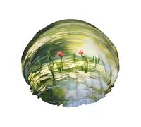 Water Lilies in the Pond Double layer women's shower cap, reusable, large size design suitable for all hair lengths, suitable for girls, spa and home salon use.