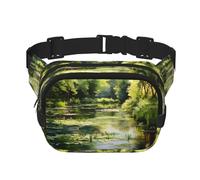 Water Lilies in the Pond Pattern trendy fashionable waist bag, unisex travel sports messenger bag