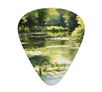 Water Lilies in the Pond printed guitar picks, 12-piece set with thin, medium, and thick styles, comes with a storage case