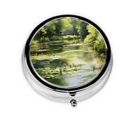 Water Lilies in The Pond Take-Along Pill Box, Portable Round Pill Box, fits in Your Purse Pocket Lightweight 3 Compartment Pill Box,