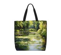 Water Lilies in the Pond Women's Casual Tote Bags, Reusable Tote Shoulder Bags, Multi-Function Large Capacity Shopping Bags