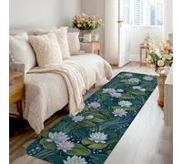 Water Lilies Runner Rug, Nature-Inspired Serene Water Lily Leaf Bubbles Spring Dark Green Non-Slip Home Indoor Pattern Carpets Non Shedding for Kitchen Hallway Laundry Room Entryway Decor 2x8 Ft