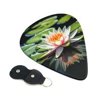 Water Lily 6 Pack Guitar Picks With Holder, Personalized Guitar Plectrums Non-Slip Portable Ukulele Bass Picks 0.46mm For Acoustic Guitar Lovers Gifts