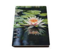 Water Lily A5 Loose Leaf Notebook, Premium PU Leather Refillable 6-Ring Binder Journal, Durable Cover Lined Paper Lay Flat Design for Writing Journaling and Organization