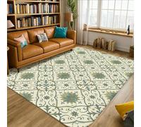 Water Lily Area Rug, Traditional Classic Vines Flowers Spring Green Non-Slip Indoor Rectangle Carpet Non Shedding Rugs for Living Room Bedroom Under Bed Apartment Decor 5' X 7'