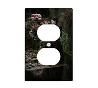 Water Lily Bathroom Duplex Outlet Covers Wall Plate, Gothic Romantic Flowers Water Spring Black Plastic Standard Size Wall Plates for Electrical Outlets for Living Room Bedroom Home Office Decor