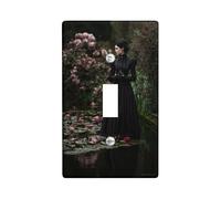 Water Lily Bathroom Single Light Switch Cover Plate, Gothic Romantic Flowers Water Spring Black Plastic Standard Size Wall Switch Plates Accents for New Apartment Home Bedroom Office Decor (Single)