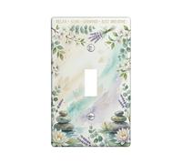 Water Lily Bathroom Single Light Switch Cover Plate, Relaxation Nature Lavender Eucalyptus None Green Plastic Standard Size Switch Plate Decorative for Bedroom Office Kitchen Entrance Decor (Single)