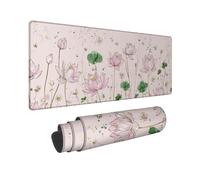 Water Lily Blossom Large Gaming Mouse Pad, Peach Floral Design Stitched Edge Mousepad, Rubber Non-Slip Washable Gaming Mouse Pad for Home and Office Computer, Laptop 16x36 Inch