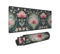 Water Lily Blossom Large Mouse Pad, Elegant Peach Floral Design, Ideal for Spring Decor, Stylish Office and Home Use, Non-Slip Washable Mouse Pad 16x36 Inch
