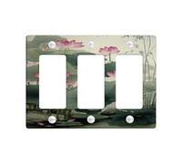 Water Lily Blossom Light Switch Cover Plates/Outlet Covers,Peach Floral Design for Home Decor, Thermoplastic Wall Plates,Standard Size 3 Gang Wall Plate