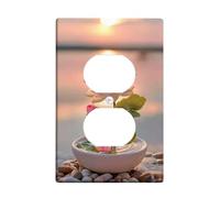 Water Lily Blossom Light Switch Cover Plates/Outlet Covers, Soft Peach Floral Design for Home Decor, Thermoplastic Wall Plates, Standard Size Single Duplex Outlet