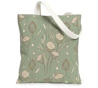 Water Lily Canvas Tote Bag for Women, Botanical Minimalistic Stem Seed Spring Green Washable Reusable Graphic Tote Bag for, Green, 13x15 Inch