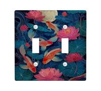 Water Lily Carp Light Switch Cover Plates/Outlet Covers, Peach Water Lilies and Fish for Home Decor, Thermoplastic Wall Plates, Standard Size Double Toggle