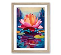 Water Lily Constructivism No.2 Framed Print | A2 Oak Framed Wall Art | Ready to Hang | Modern Floral Picture | Living Room Bedroom Lounge Office
