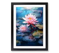 Water Lily Digital Framed Print | A2 Black Framed Wall Art | Ready to Hang | Modern Floral Picture | Living Room Bedroom Lounge Office
