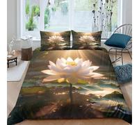 Water Lily Double Duvet Cover Set 3D Printed Water Plants Bedding Set Ultra Soft Microfiber Quilt Cover 200x200 cm with 2 Pillowcases with Zipper for Boys Girls Teens a.1791