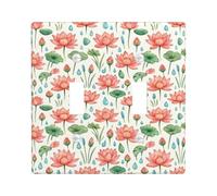 Water Lily Double Light Switch Cover Plate, Floral Nature Leaf Droplet Spring Peach Plastic Standard Size Decorative Wall Plates for Home Living Room Bedroom Bathroom Decor