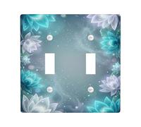 Water Lily Double Light Switch Cover Plate, Natural Serene Floral Petals Spring Turquoise Plastic Standard Size Decorative Wall Plates for Home Living Room New Apartment Decor