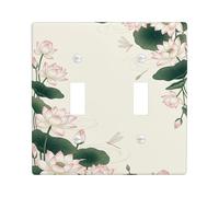 Water Lily Double Light Switch Cover Plate, Nature Serene Leaves Water Summer Green Plastic Standard Size Toggle Light Switch Cover for New Apartment Home Bedroom Office Decor