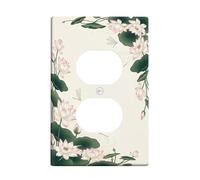 Water Lily Duplex Outlet Covers Wall Plate, Nature Serene Leaves Water Summer Green Plastic Standard Size Double Power Outlet Cover Plate for Bedroom Bathroom Kitchen Entrance Decor