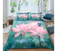 Water Lily Duvet Cover Double Natural Plants Bedding Set 3D Print Soft Microfiber Quilt Covers 200x200 cm with Zipper Closure and 2 Pillowcases 50x75 cm for Adults L.766