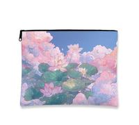 Water Lily Floral Makeup Bag, Pastel Watercolor Blossom Travel Cosmetic Pouch for Women, Portable Zipper Organizer, Spring Festival Skincare Toiletry Bag, pastel Peach, 7x9 Inch, Water Lily
