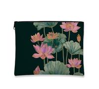 Water Lily Floral Makeup Bag, Peach Water Lily Vintage Botanical Cosmetic Travel Pouch for Women, Portable Zipper Case, Spring Festival Skincare Organizer, Peach, 7x9 Inch, Water Lily