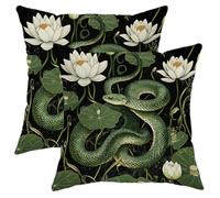 Water Lily Flower and Snake Pillow Covers Set of 2, Green Botanical Decorative Throw Pillows, Nature Inspired Home Decor for Spring and Summer Couch Bed Sofa 18x18 Inch