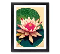 Water Lily Flower Chinese Framed Print | A2 Black Framed Wall Art | Ready to Hang | Modern Floral Picture | Living Room Bedroom Lounge Office