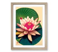 Water Lily Flower Chinese Framed Print | A2 Oak Framed Wall Art | Ready to Hang | Modern Floral Picture | Living Room Bedroom Lounge Office