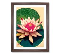 Water Lily Flower Chinese Framed Print | A2 Walnut Framed Wall Art | Ready to Hang | Modern Floral Picture | Living Room Bedroom Lounge Office