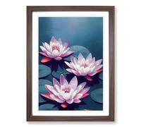 Water Lily Flower Concept Art Framed Print | A2 Walnut Framed Wall Art | Ready to Hang | Modern Floral Picture | Living Room Bedroom Lounge Office